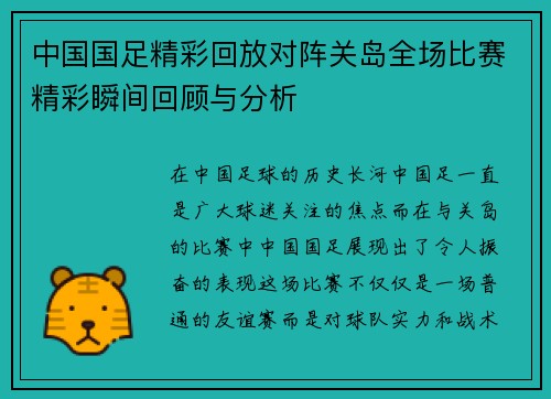 中国国足精彩回放对阵关岛全场比赛精彩瞬间回顾与分析